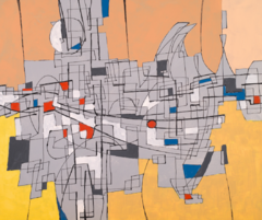 Mural Decorativo Geométrico MW.ABS.03, Diseño Abstracto en Gris, Amarillo y Rojo, a Medida - comprar online