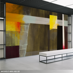 Mural Decorativo Elegante MW.ABS.05, Líneas Abstractas en Tonos Tierra y Amarillo, Hecho a Medida