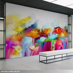 Mural Decorativo Floral MW.ABS.09, Flores Coloridas en Tonos Pastel y Vibrantes, Hecho a Medida