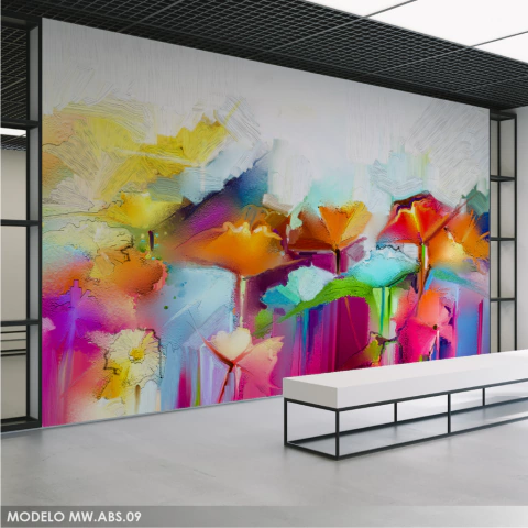 Floral Wall Mural MW.ABS.09, Colorful Flowers in Soft and Vibrant Tones, Custom Made