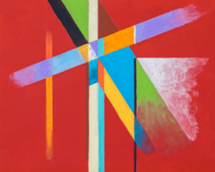 Mural Decorativo Abstracto MW.ABS.10, Diseño Geométrico en Rojo y Multicolor, Personalizado - comprar online