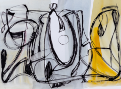 Mural Abstracto Contemporáneo MW.ABS.12, Trazos en Blanco y Amarillo, Diseño Personalizado - comprar online