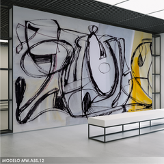 Mural Abstracto Contemporáneo MW.ABS.12, Trazos en Blanco y Amarillo, Diseño Personalizado