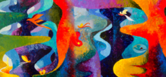Mural Contemporáneo MW.ABS.19, Detalles Abstractos en Tonos Vivos y Dinámicos, Personalizado - comprar online