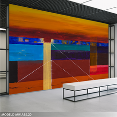 Mural Abstracto MW.ABS.20, Tonos Cálidos y Líneas Geométricas, Hecho a Medida
