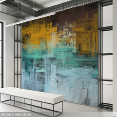 Mural Abstracto MW.ABS.24, Tonos Azul y Dorado, Estilo Moderno y Elegante