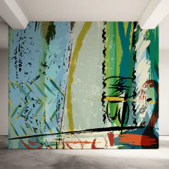 Artistic Abstract Mural MW.ABS.32, Green and Blue Tones with a Dynamic Style, Customizable