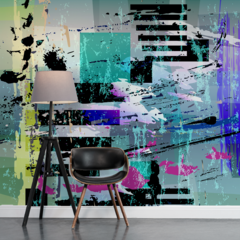 Mural Abstracto Contemporáneo MW.ABS.41, Tonos Vibrantes y Geometría Moderna, Hecho a Medida - Little Dreamer Deco - vinilos decorativos infantiles