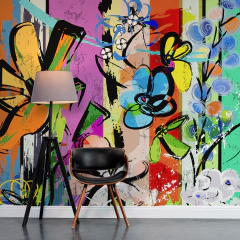 Colorful Abstract Mural MW.ABS.45, Modern Shapes and Creative Strokes, Custom-Made - buy online