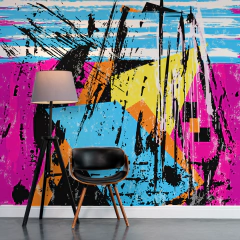 Artistic Wall Mural MW.ABS.47, Vibrant Colors and Geometric Strokes, Custom Design - Little Dreamer Deco - vinilos decorativos infantiles