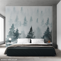Snowy Forest Watercolor Wall Mural for Bedrooms  Model MW.ACU.07.