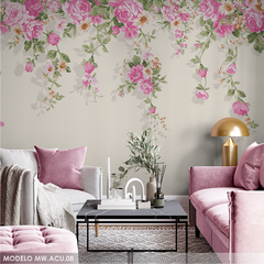 Pink Flowers Watercolor Decorative Wall Mural  Model MW.ACU.08.
