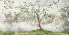 Oriental Scene with Birds and Nature, Artistic Mural - Model MW.ACU.14 - buy online