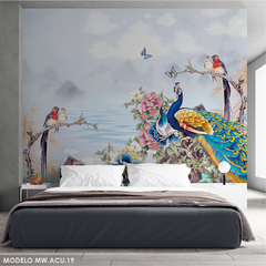 Murales de pavos reales y paisajes florales, estilo clásico - Modelo MW.ACU.19