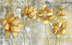 Golden flowers in relief, decorative vinyl mural MW.ACU.21 - buy online