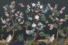 Escena floral oscura con aves, mural vinilo artístico MW.ACU.24 - comprar online