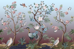 Aves entre ramas en tonalidad degradada, mural vinilo MW.ACU.25 - comprar online