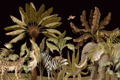 Paisaje tropical con animales salvajes, mural vinilo decorativo MW.ACU.29 - comprar online