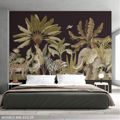Paisaje tropical con animales salvajes, mural vinilo decorativo MW.ACU.29
