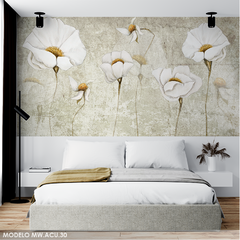 Flores blancas en diseño artístico, mural vinilo decorativo MW.ACU.30
