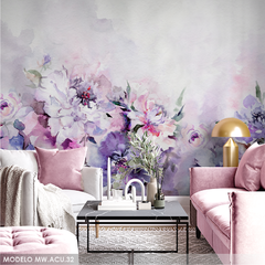 Flores púrpuras en acuarela, mural decorativo - Modelo MW.ACU.32