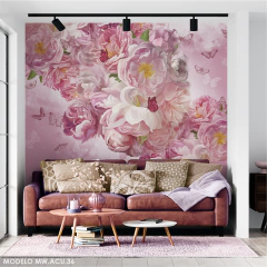 Pink peonies with butterflies, decorative mural - Model MW.ACU.36