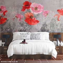 Amapolas rojas y rosadas, mural decorativo - Modelo MW.ACU.40