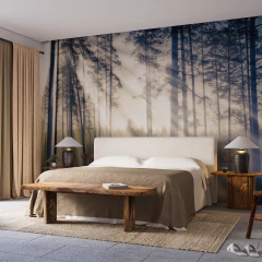 Sunrays through forest mural, peaceful and serene setting, MW.BOS.09 - buy online