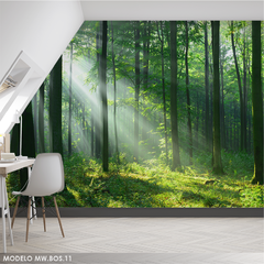 Forest Wall Mural with Sun Rays, Perfect for a Natural and Relaxing Space - MW.BOS.11 - buy online