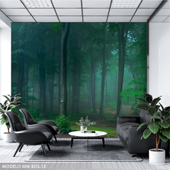 Mural de Vinilo Bosque Oscuro con Niebla, Estilo Profundo y Envolvente - MW.BOS.15