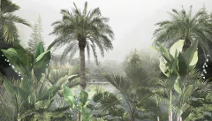 Jungle Sunset Vinyl Mural with Tall Palms - MW.BOS.26