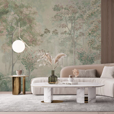 Mural Botánico Autoadhesivo Vinílico - Bosque Verde y Beige MW.BOT.01