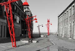 Lámparas urbanas rojas mural en blanco y negro, MW.BYN.11 - comprar online