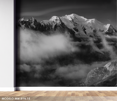 Snowy mountains in fog landscape mural, MW.BYN.15