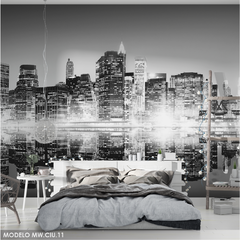 Mural de Vinilo Ciudad de Nueva York Blanco y Negro, USA - MW.CIU.11