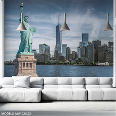 Mural Fotográfico Estatua de la Libertad, Skyline de Nueva York, Vinilo Decorativo MW.CIU.23