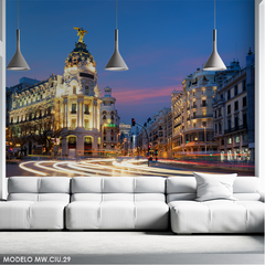 Mural Fotográfico Gran Vía, Madrid Nocturno, Vinilo Decorativo MW.CIU.29