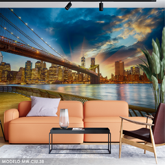 Mural Vinílico Brooklyn Bridge NYC, Fotomural Atardecer Ciudad MW.CIU.38