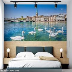 Lake with Swans Zurich Switzerland Photographic Mural, MW.CIU.48