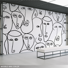Abstract Faces in Continuous Line Photographic Mural, MW.CON.29