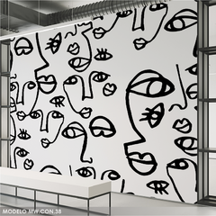 Mural minimalista, rostros dibujados a mano, MW.CON.38