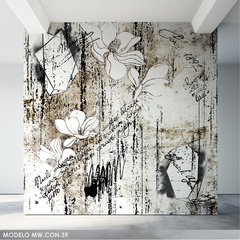Mural vintage, flores y escritura antigua, MW.CON.39