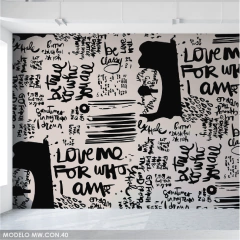 Graffiti mural, disruptive phrases in typography, MW.CON.40