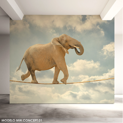 Elefante equilibrista, mural de arte surrealista, diseño inspirador MW.CONCEPT.01