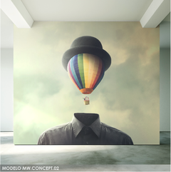 Globo aerostático con sombrero, mural de arte conceptual, diseño creativo MW.CONCEPT.02