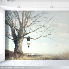 Hombre cabeza abajo en el árbol, mural surrealista, diseño único MW.CONCEPT.07