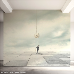 Suspended time, conceptual mural with floating clock, elegant design MW.CONCEPT.08