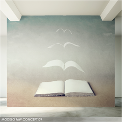 Libro que se convierte en aves, mural de arte inspirador, diseño creativo MW.CONCEPT.09