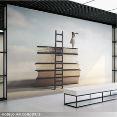 Mural surrealista escalera libros visión, MW.CONCEPT.15