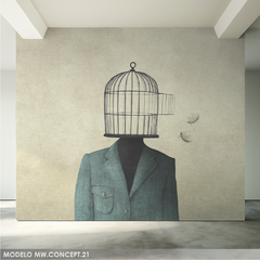 Mural de vinilo hombre con jaula en la cabeza MW.CONCEPT.21